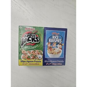 2 Kellogg's Cereal Puzzles 5"‎ x 7" @ 50 Pieces Each Apple Jacks Rice Krispies